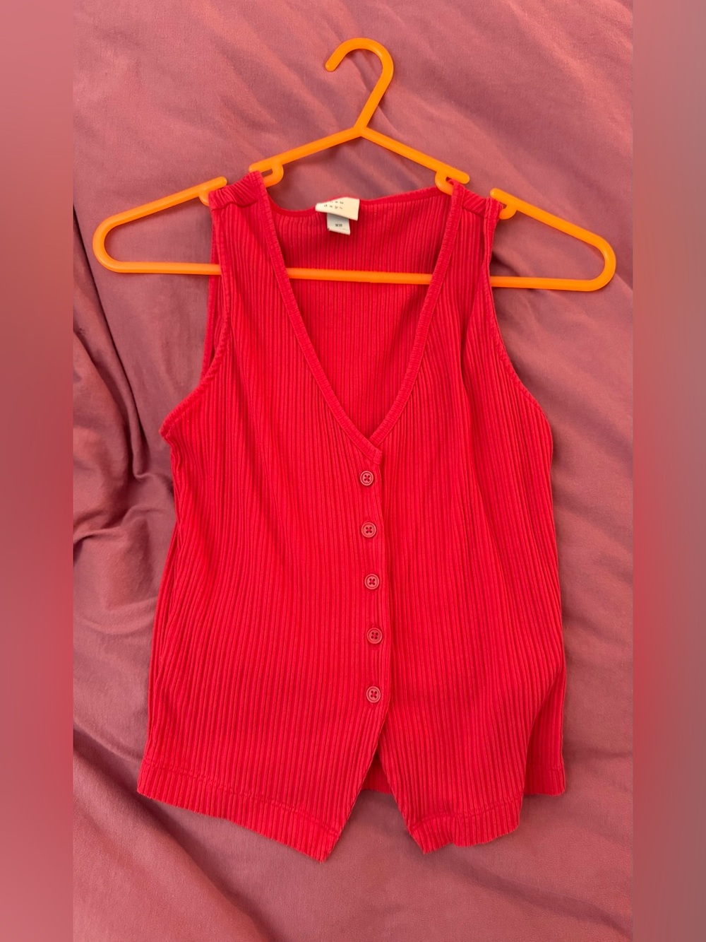 a new day Red Ribbed Button-Front V-Neck Tank Top